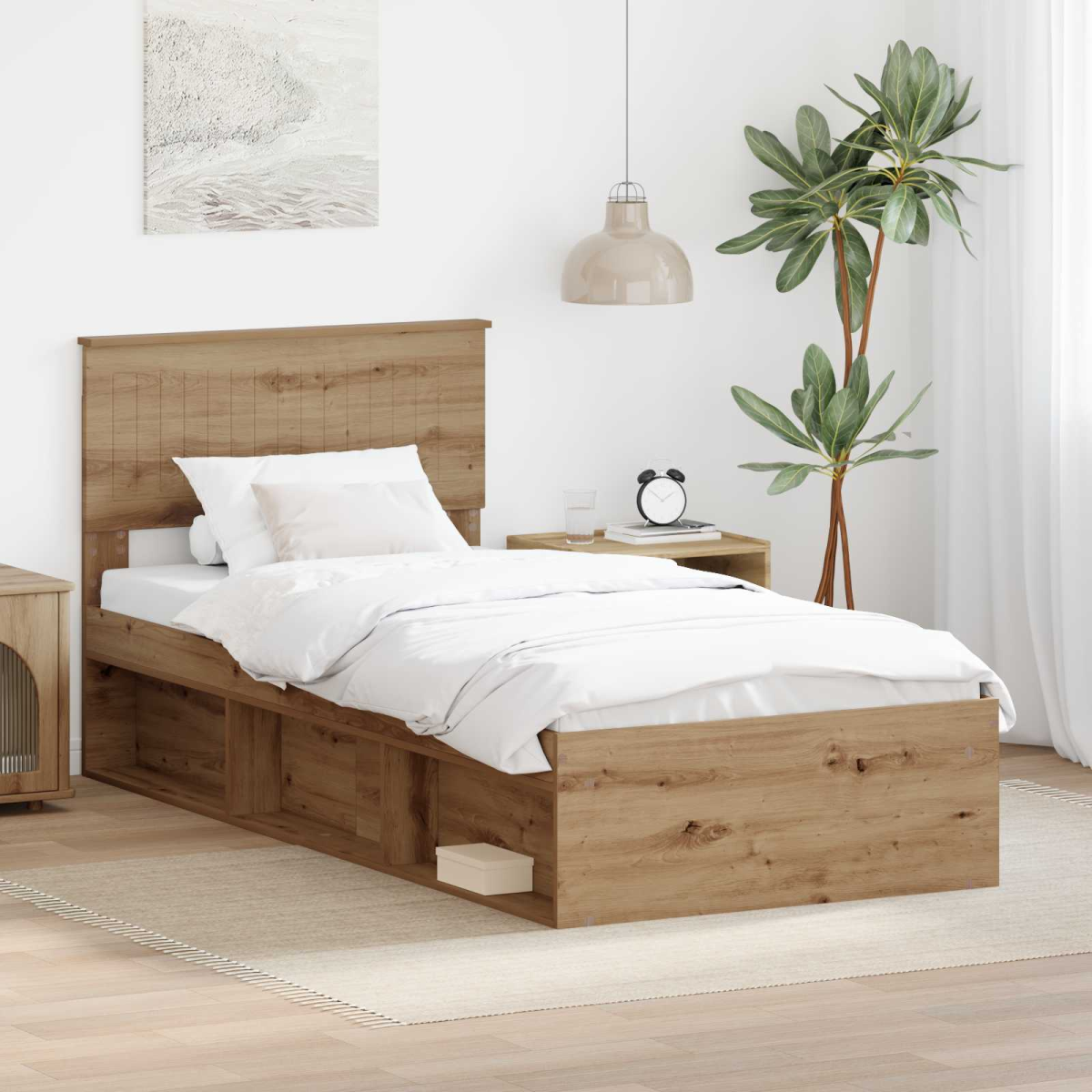 vidaXL Bed Frame with Headboard White 200 x 200 cm Solid Pine Wood - from vidaXL