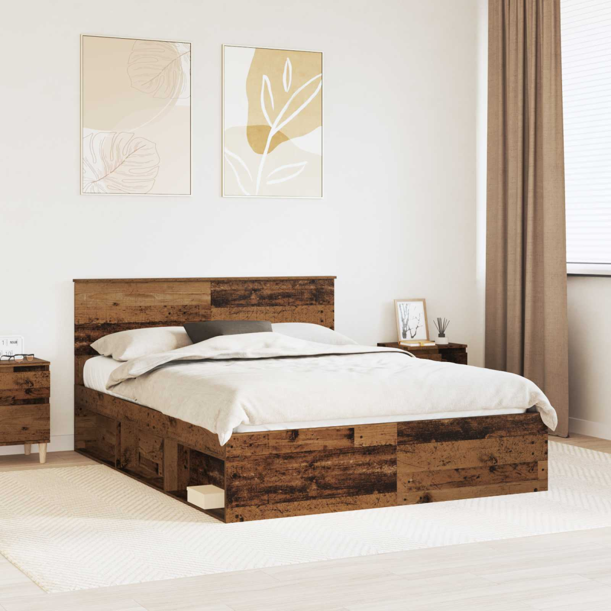 vidaXL Bed Frame with Headboard White 200 x 200 cm Solid Pine Wood - from vidaXL