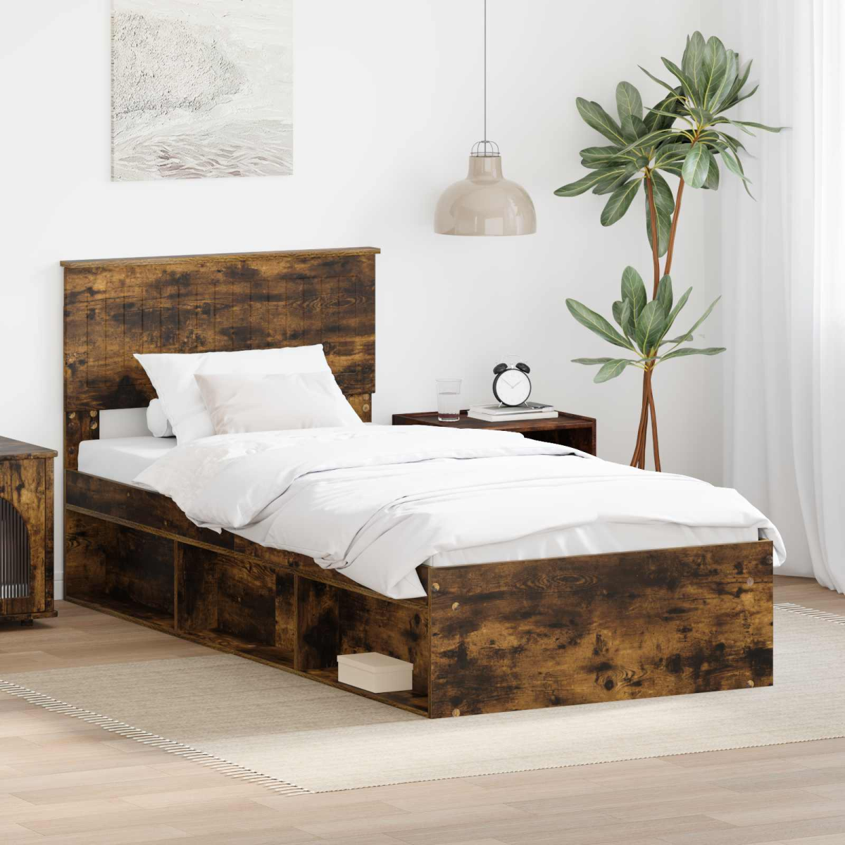 vidaXL Bed Frame with Headboard White 200 x 200 cm Solid Pine Wood - from vidaXL
