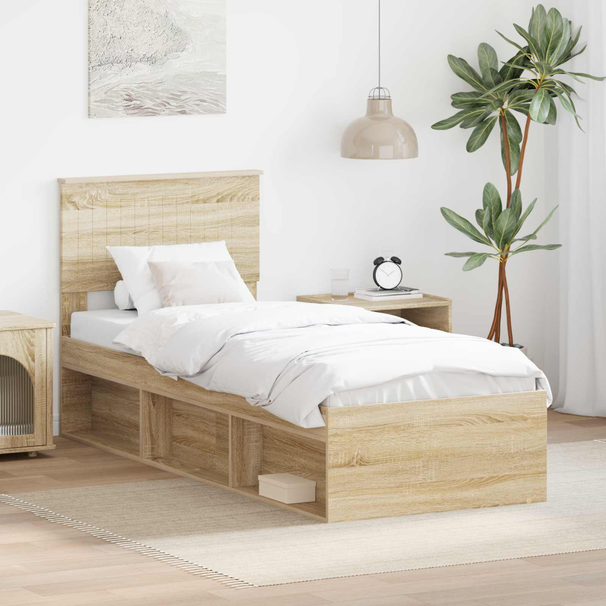 vidaXL Bed Frame with Headboard White 200 x 200 cm Solid Pine Wood - from vidaXL