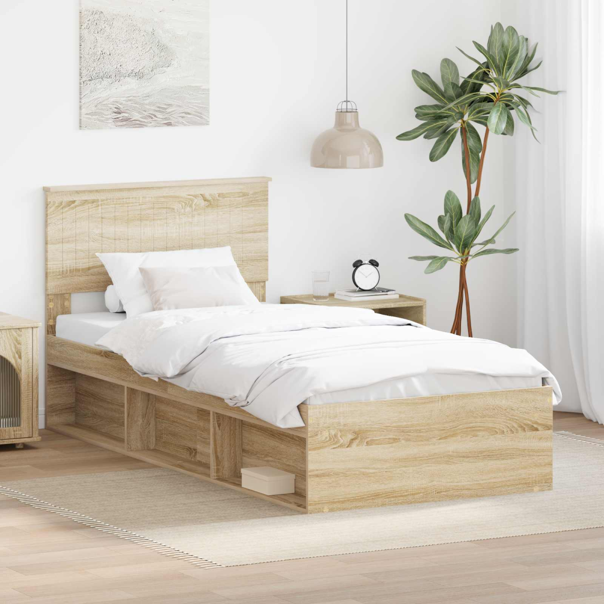 vidaXL Bed Frame with Headboard White 200 x 200 cm Solid Pine Wood - from vidaXL