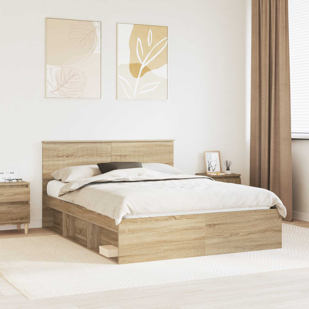vidaXL Bed Frame with Headboard White 200 x 200 cm Solid Pine Wood - from vidaXL