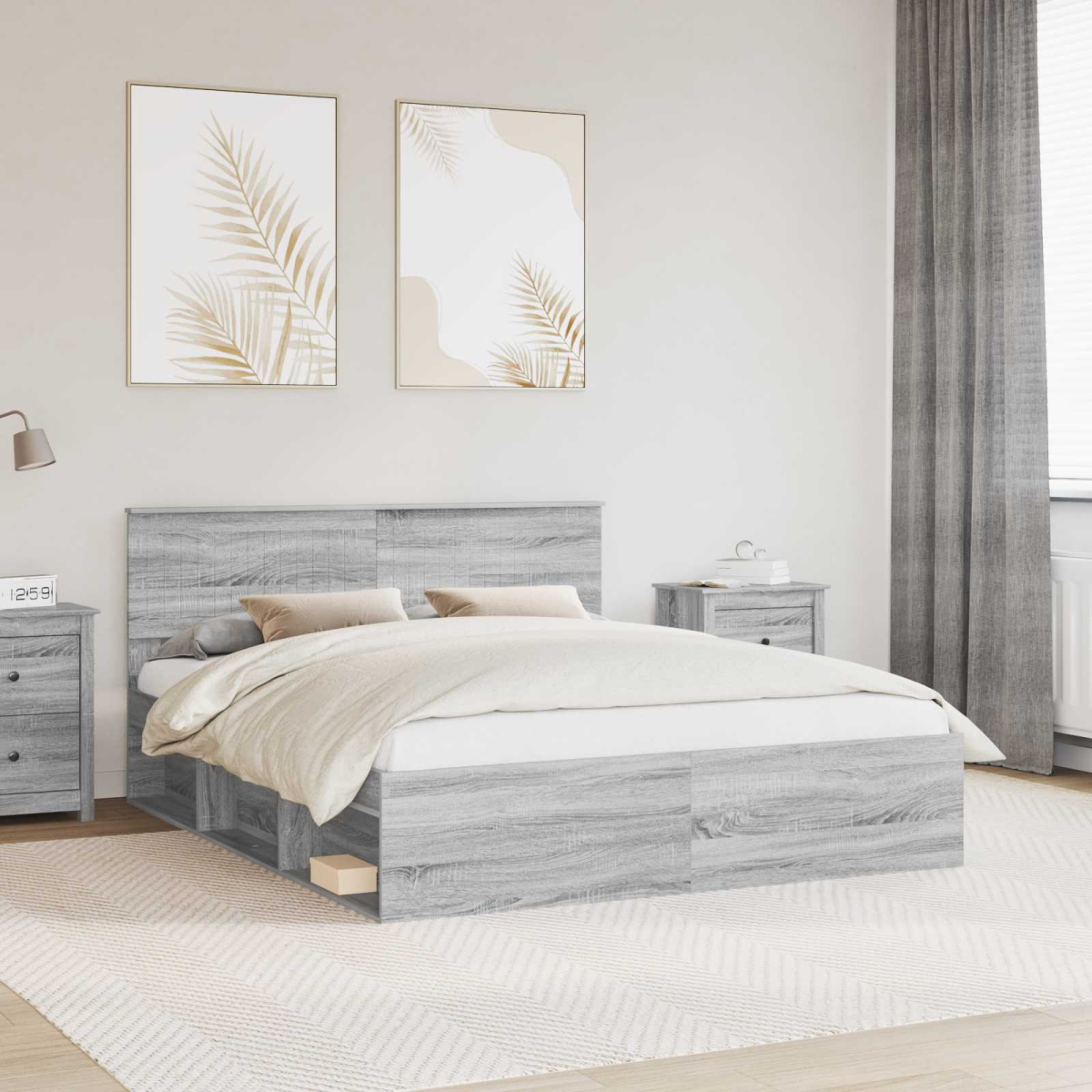 vidaXL Bed Frame with Headboard White 200 x 200 cm Solid Pine Wood - from vidaXL