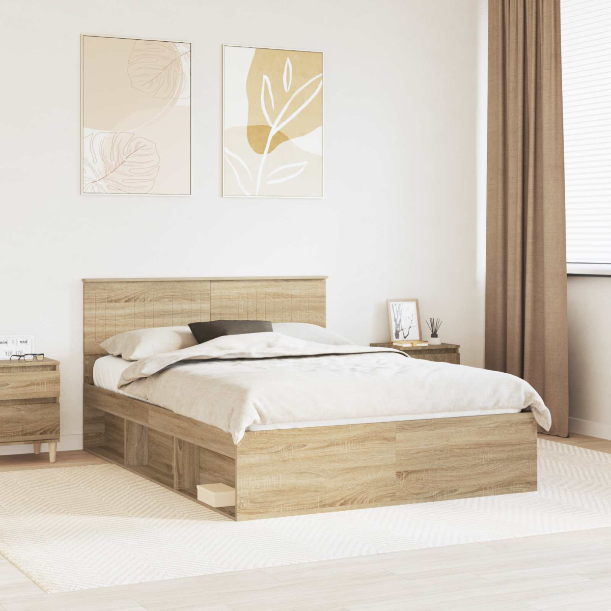 vidaXL Bed Frame with Headboard White 200 x 200 cm Solid Pine Wood - from vidaXL