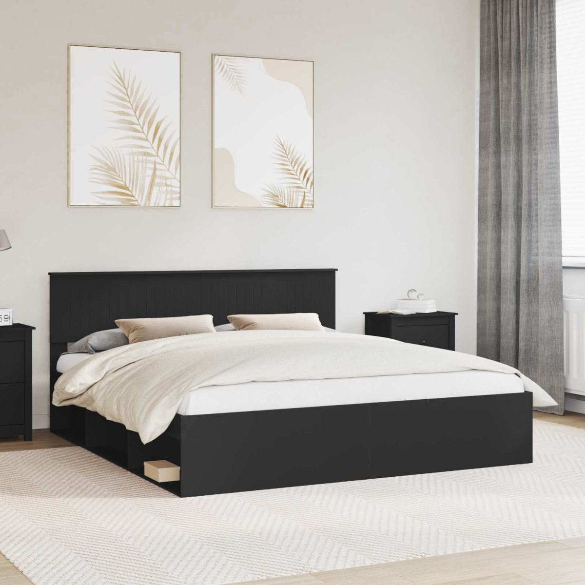 vidaXL Bed Frame with Headboard White 200 x 200 cm Solid Pine Wood - from vidaXL