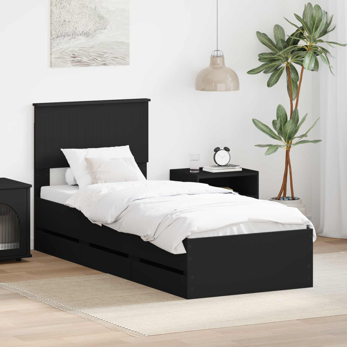 vidaXL Bed Frame with Drawer Concrete Grey 140 x 190 cm Engineer Wood - from vidaXL
