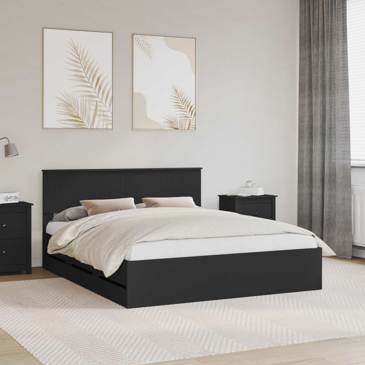 vidaXL Bed Frame with Drawer Concrete Grey 140 x 190 cm Engineer Wood - from vidaXL
