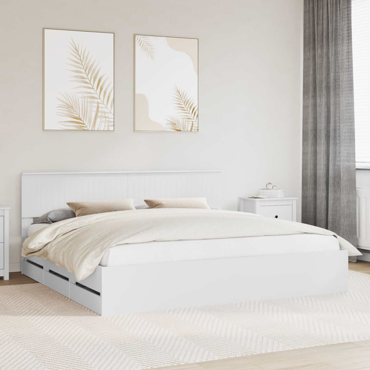 vidaXL Bed Frame with Drawer Concrete Grey 140 x 190 cm Engineer Wood - from vidaXL