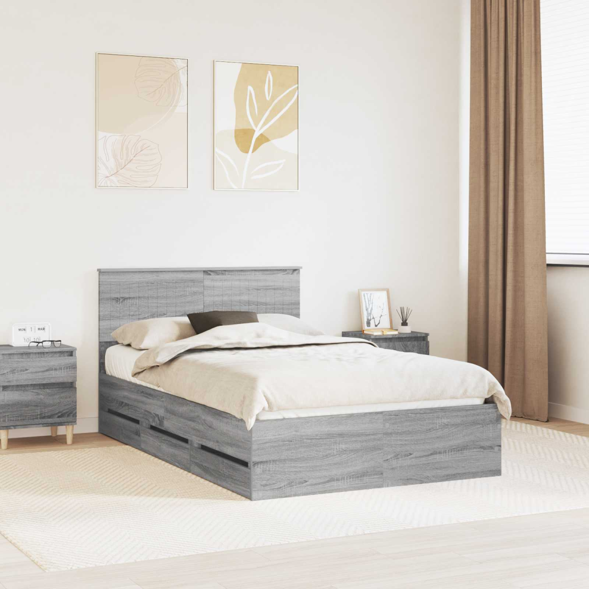 vidaXL Bed Frame with Drawer Concrete Grey 140 x 190 cm Engineer Wood - from vidaXL