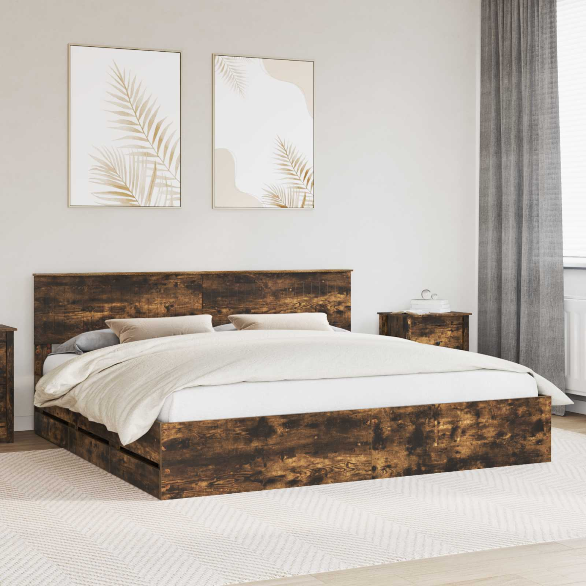 vidaXL Bed Frame with Drawer Concrete Grey 140 x 190 cm Engineer Wood - from vidaXL
