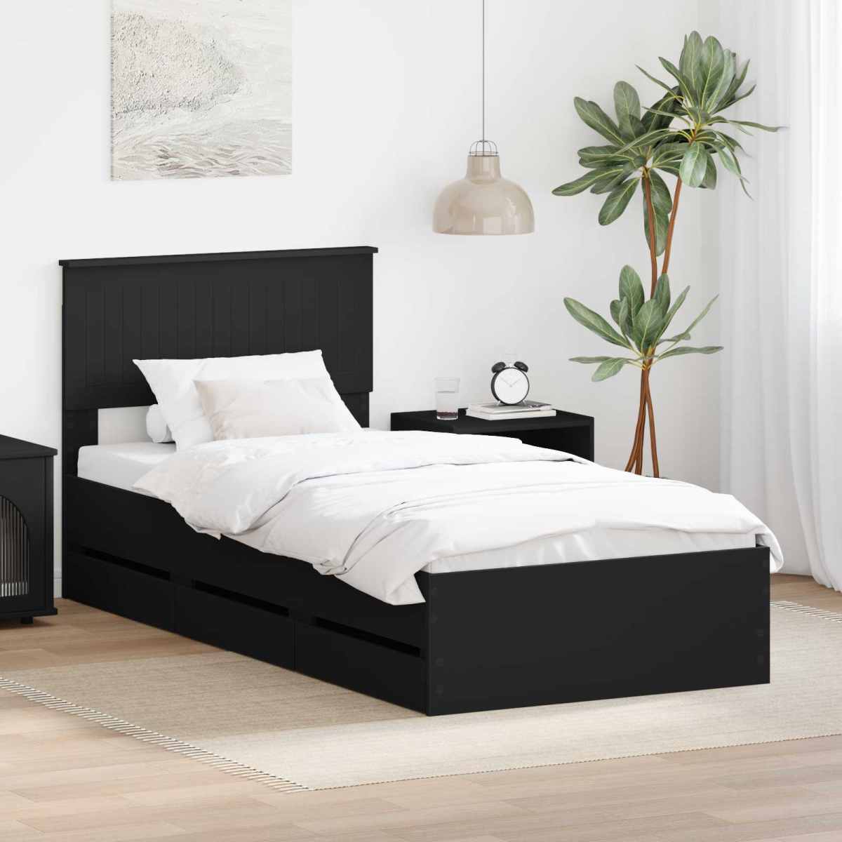 vidaXL Bed Frame with Drawer Concrete Grey 140 x 190 cm Engineer Wood - from vidaXL