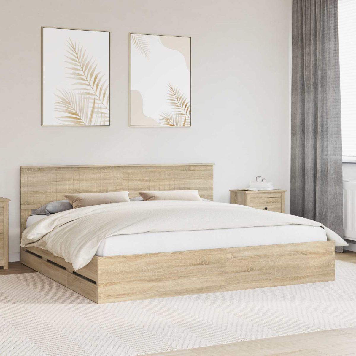 vidaXL Bed Frame with Drawer Concrete Grey 140 x 190 cm Engineer Wood - from vidaXL