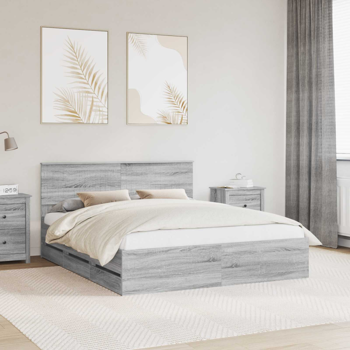vidaXL Bed Frame with Drawer Concrete Grey 140 x 190 cm Engineer Wood - from vidaXL