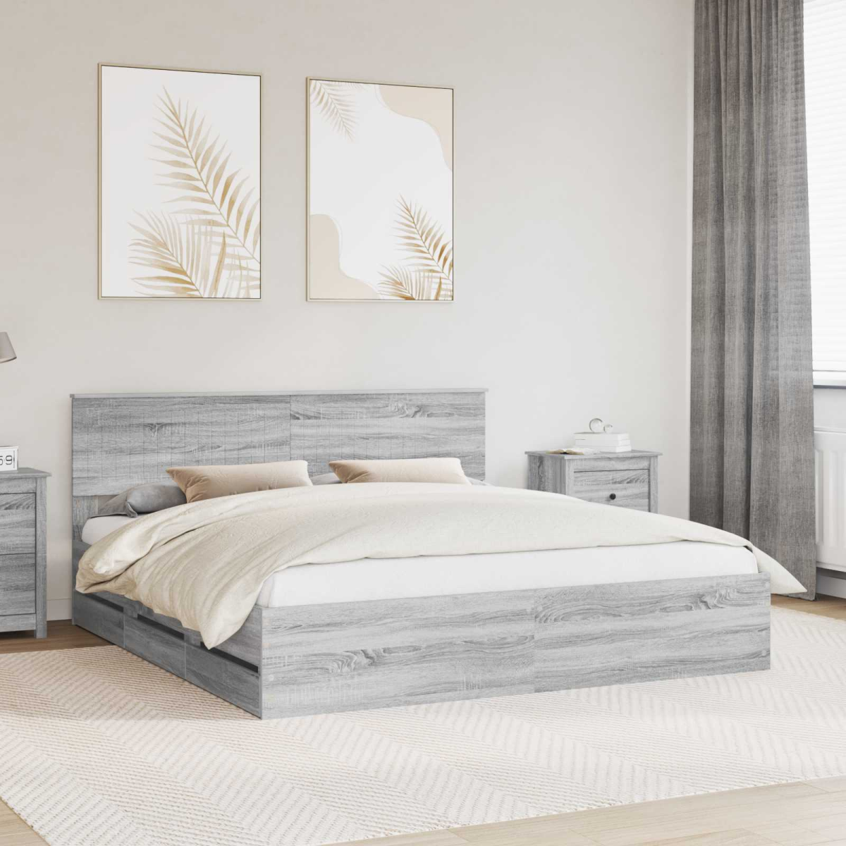 vidaXL Bed Frame with Drawer Concrete Grey 140 x 190 cm Engineer Wood - from vidaXL