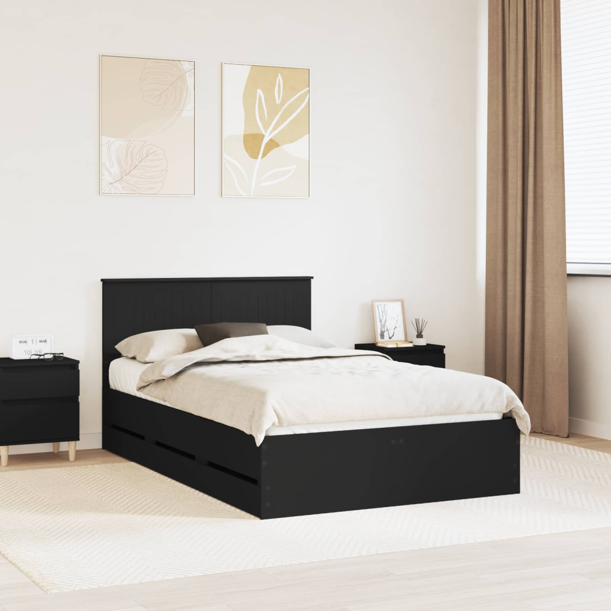 vidaXL Bed Frame with Drawer Concrete Grey 140 x 190 cm Engineer Wood - from vidaXL