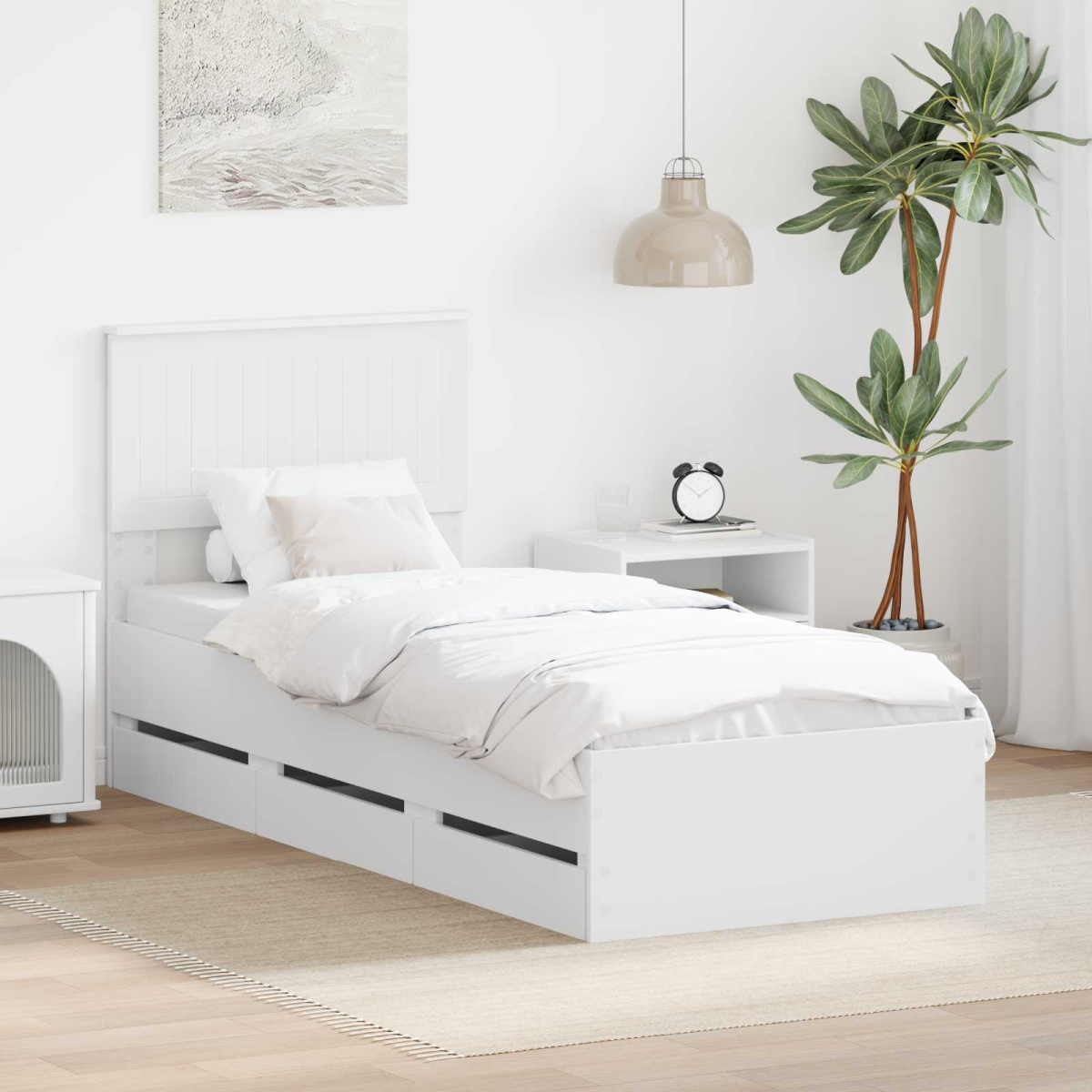 vidaXL Bed Frame with Drawer Concrete Grey 140 x 190 cm Engineer Wood - from vidaXL