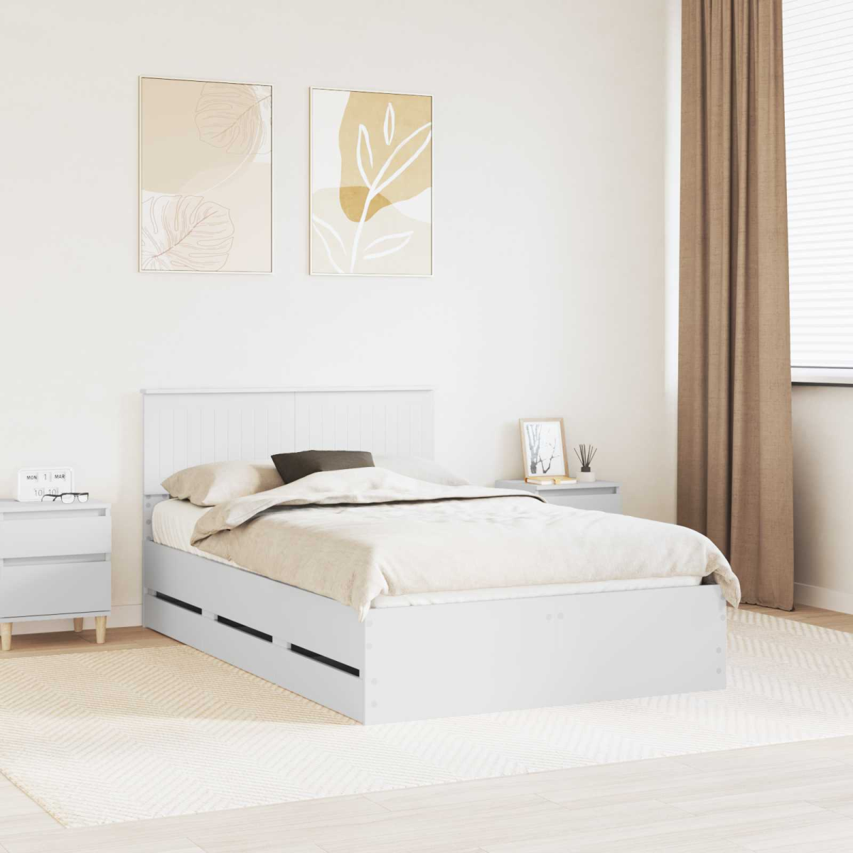vidaXL Bed Frame with Drawer Concrete Grey 140 x 190 cm Engineer Wood - from vidaXL