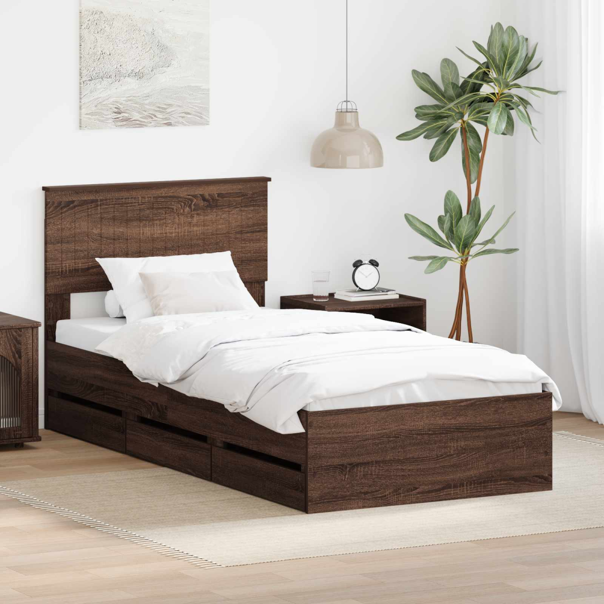 vidaXL Bed Frame with Drawer Concrete Grey 140 x 190 cm Engineer Wood - from vidaXL