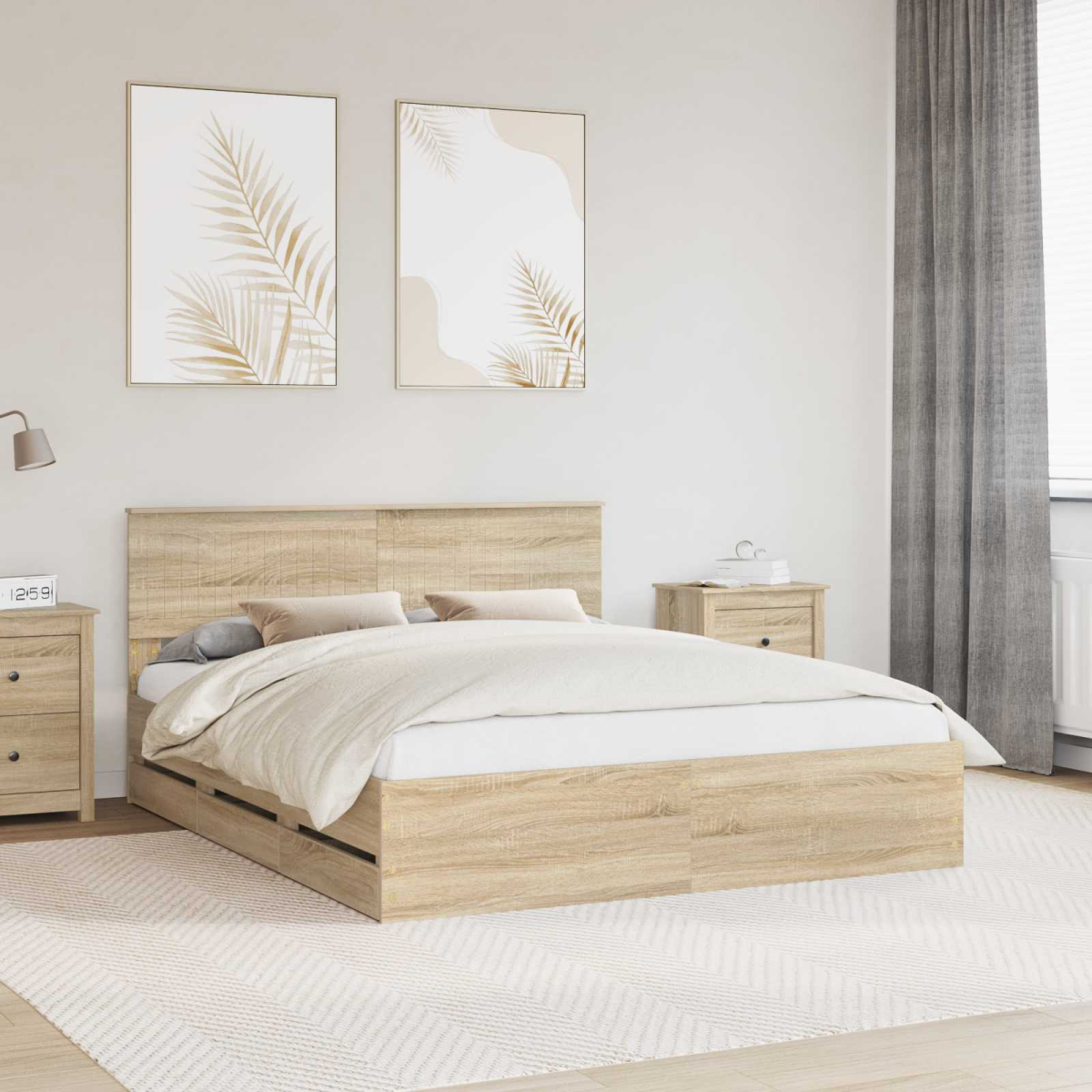 vidaXL Bed Frame with Drawer Concrete Grey 140 x 190 cm Engineer Wood - from vidaXL