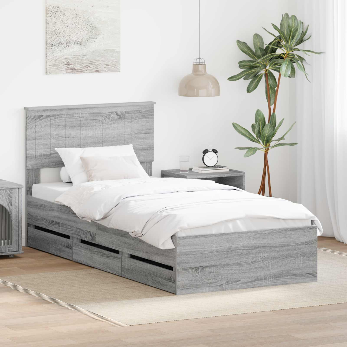 vidaXL Bed Frame with Drawer Concrete Grey 140 x 190 cm Engineer Wood - from vidaXL