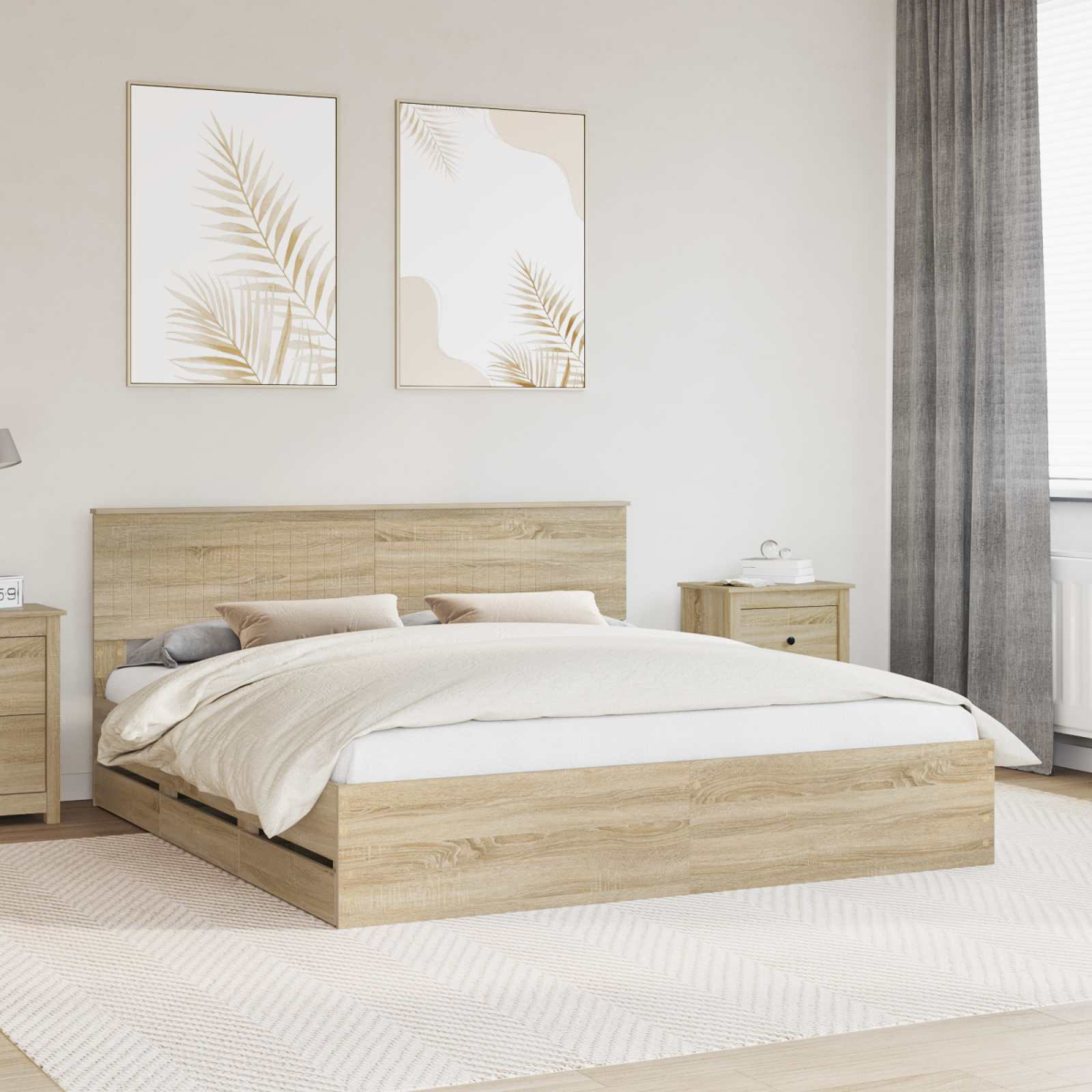 vidaXL Bed Frame with Drawer Concrete Grey 140 x 190 cm Engineer Wood - from vidaXL