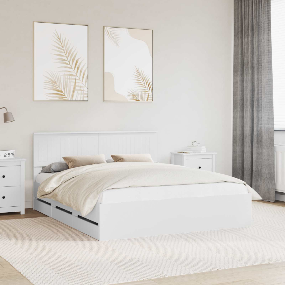 vidaXL Bed Frame with Drawer Concrete Grey 140 x 190 cm Engineer Wood - from vidaXL