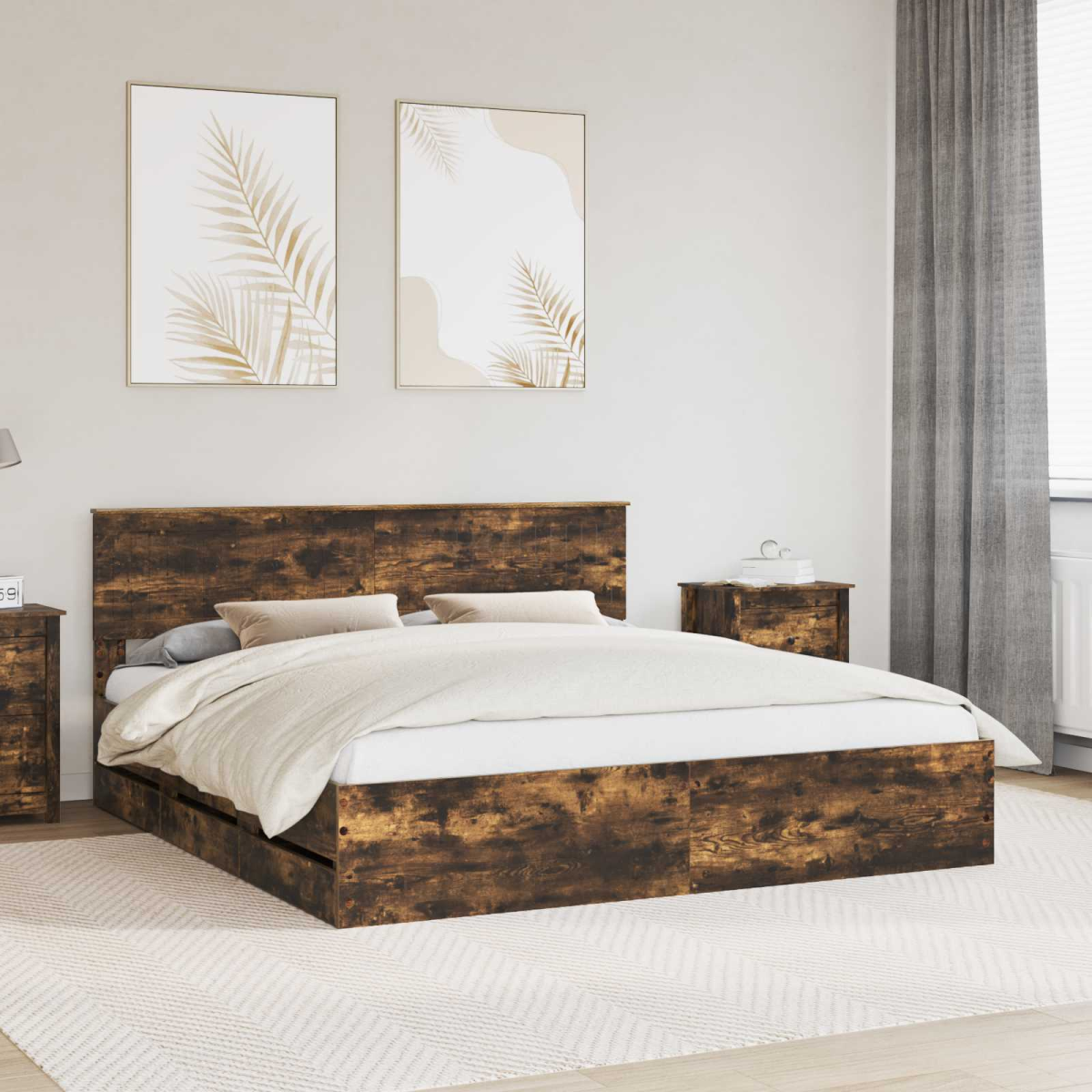 vidaXL Bed Frame with Drawer Concrete Grey 140 x 190 cm Engineer Wood - from vidaXL