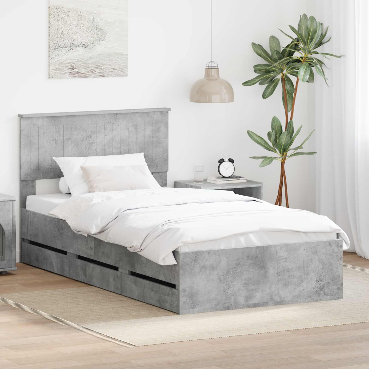 vidaXL Bed Frame with Drawer Concrete Grey 140 x 190 cm Engineer Wood - from vidaXL