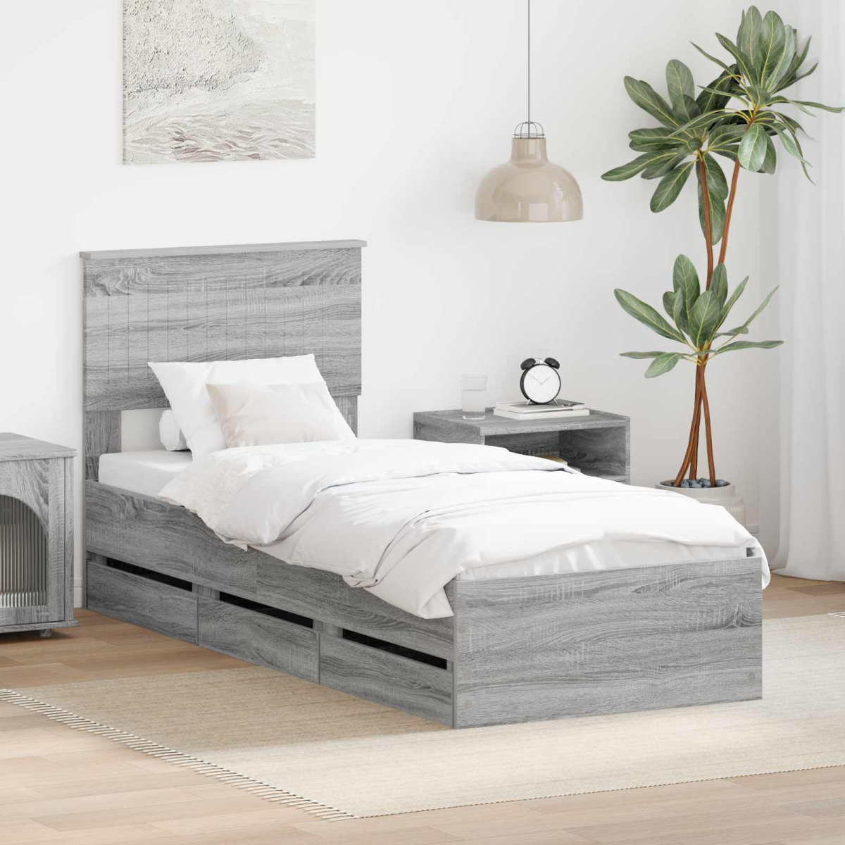 vidaXL Bed Frame with Drawer Concrete Grey 140 x 190 cm Engineer Wood - from vidaXL