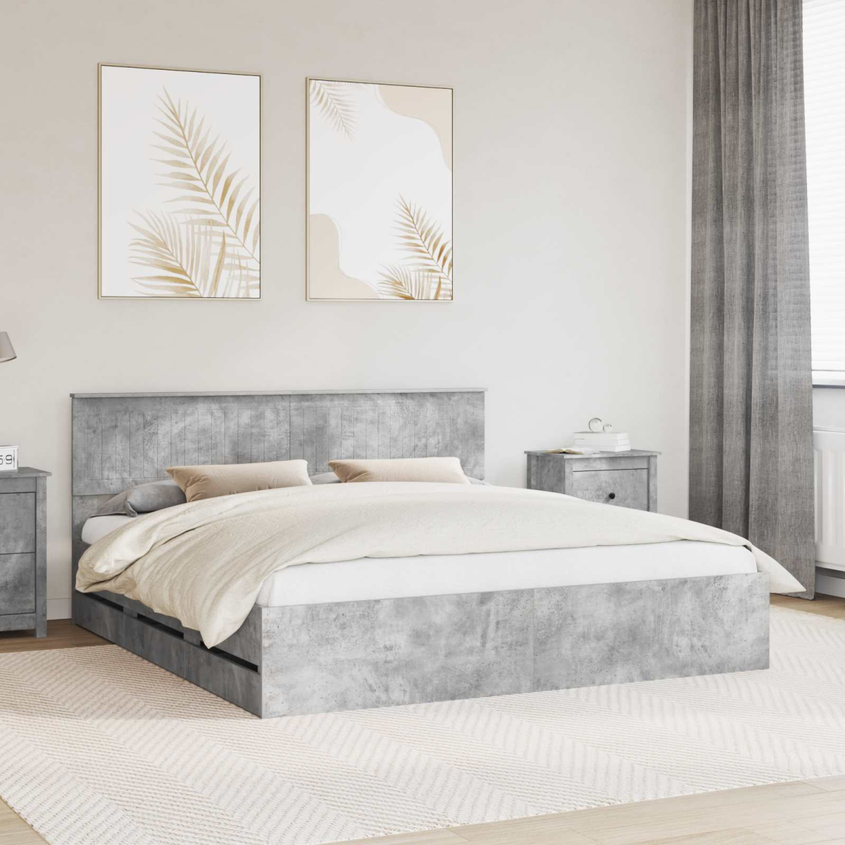 vidaXL Bed Frame with Drawer Concrete Grey 140 x 190 cm Engineer Wood - from vidaXL