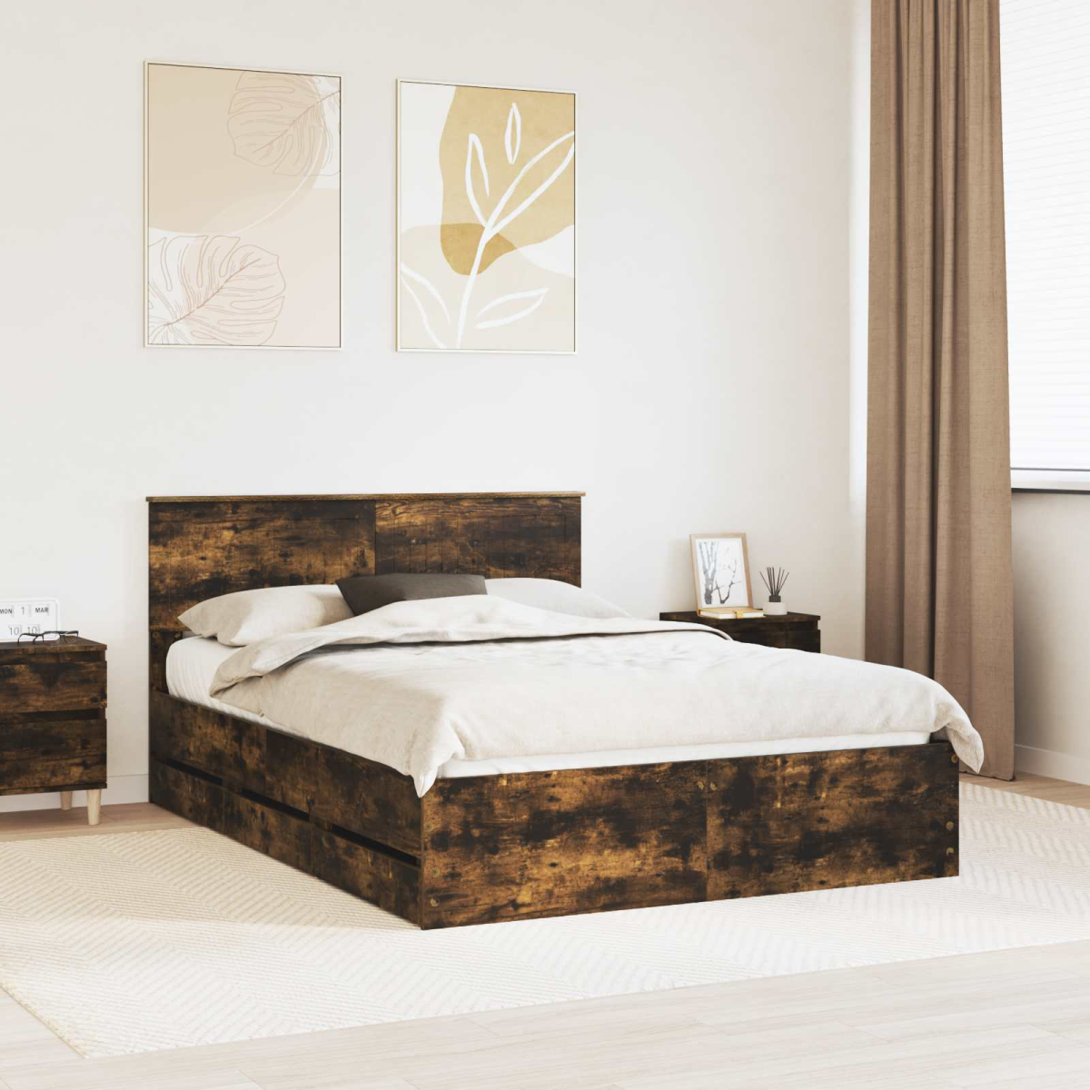 vidaXL Bed Frame with Drawer Concrete Grey 140 x 190 cm Engineer Wood - from vidaXL