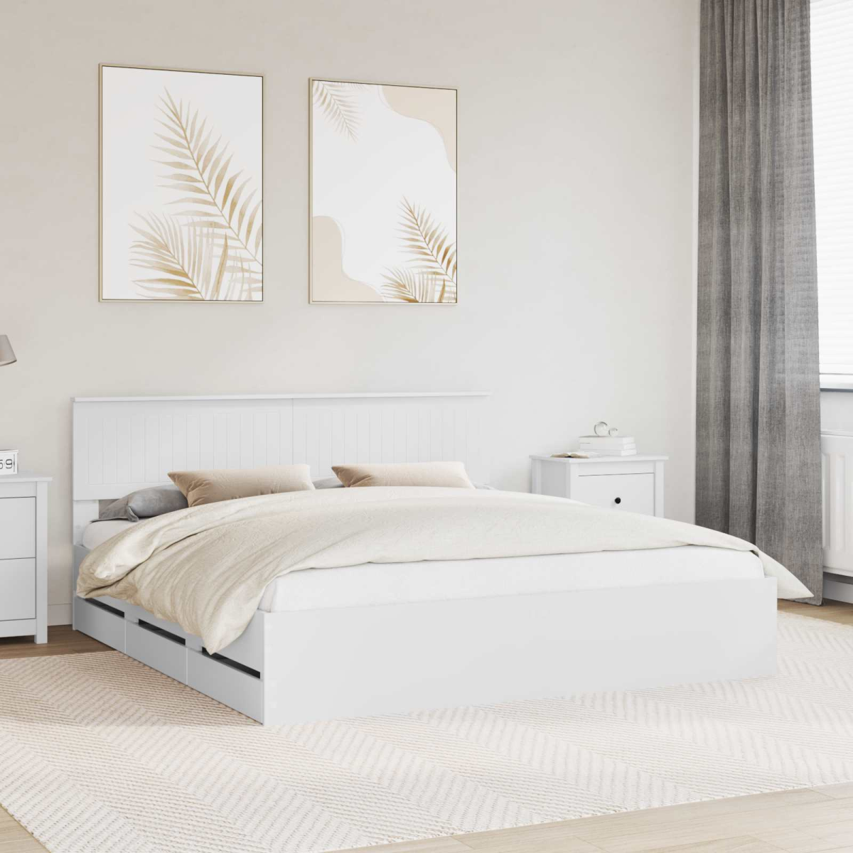vidaXL Bed Frame with Drawer Concrete Grey 140 x 190 cm Engineer Wood - from vidaXL