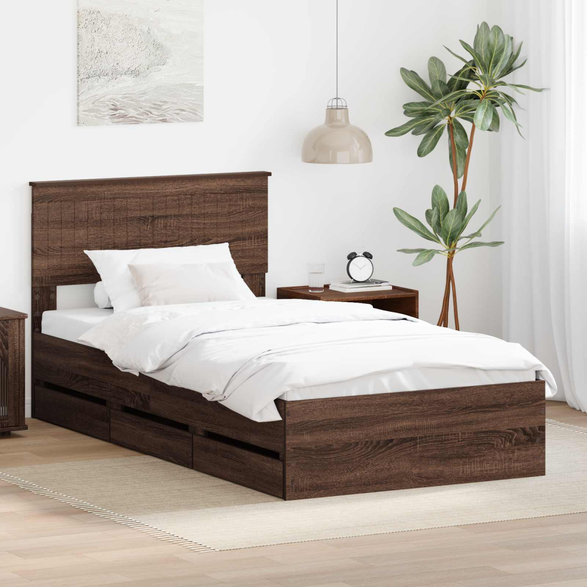 vidaXL Bed Frame with Drawer Concrete Grey 140 x 190 cm Engineer Wood - from vidaXL