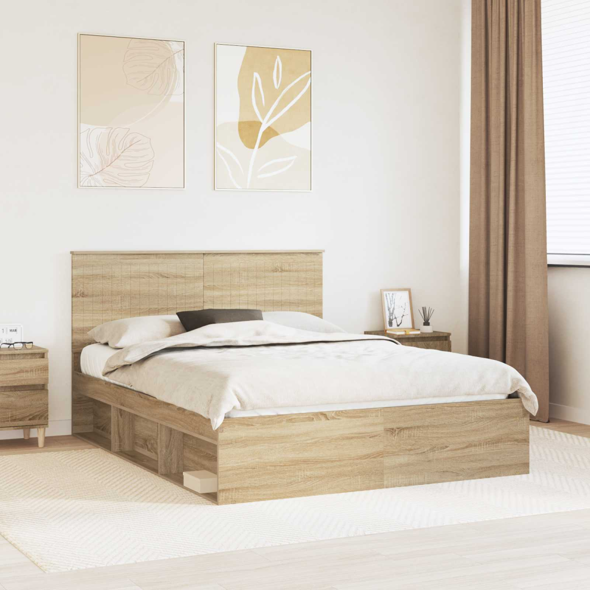vidaXL Bed Frame with Headboard White 200 x 200 cm Solid Pine Wood - from vidaXL