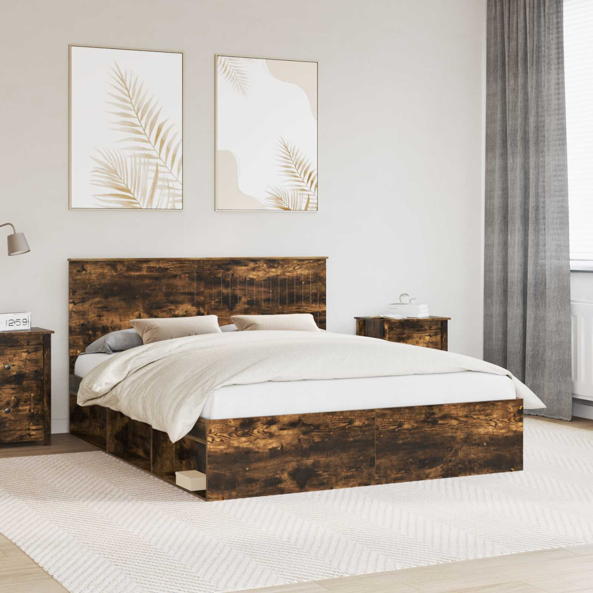 vidaXL Bed Frame with Headboard White 200 x 200 cm Solid Pine Wood - from vidaXL
