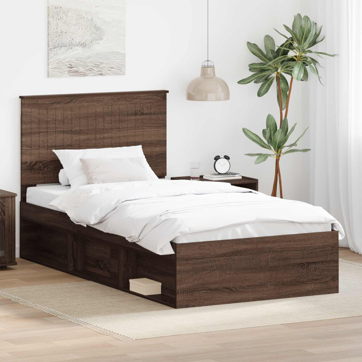vidaXL Bed Frame with Headboard White 200 x 200 cm Solid Pine Wood - from vidaXL