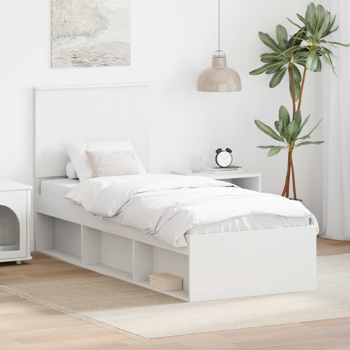 vidaXL Bed Frame with Headboard White 200 x 200 cm Solid Pine Wood - from vidaXL
