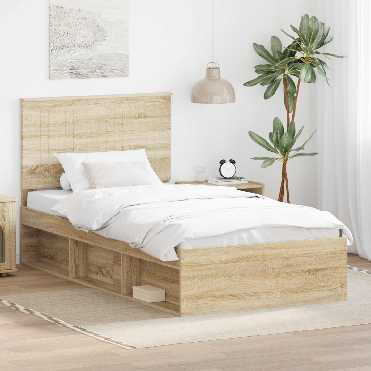 vidaXL Bed Frame with Headboard White 200 x 200 cm Solid Pine Wood - from vidaXL