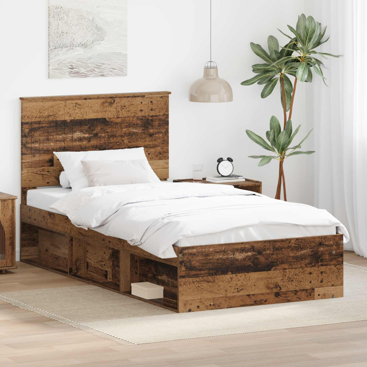 vidaXL Bed Frame with Headboard White 200 x 200 cm Solid Pine Wood - from vidaXL