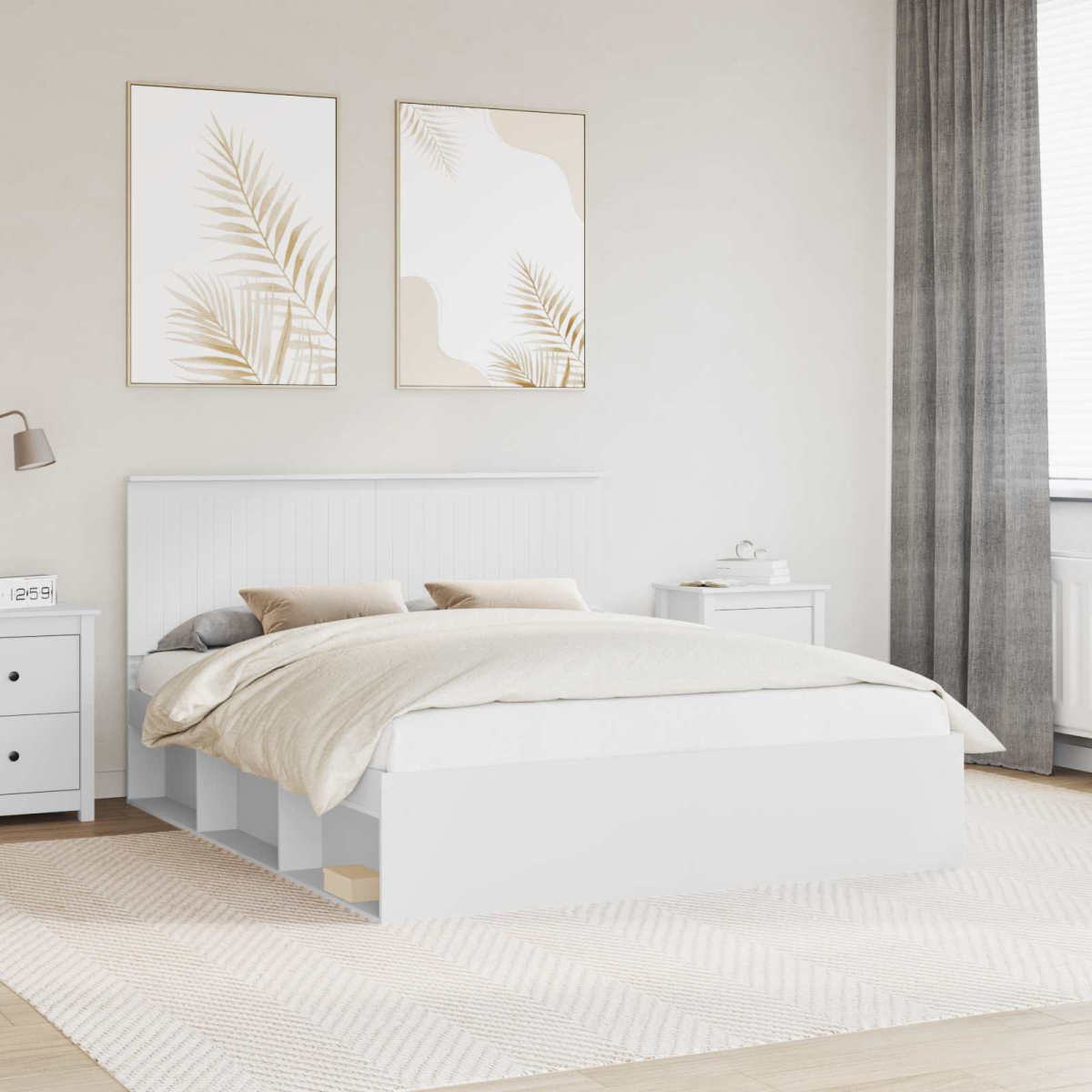vidaXL Bed Frame with Headboard White 200 x 200 cm Solid Pine Wood - from vidaXL