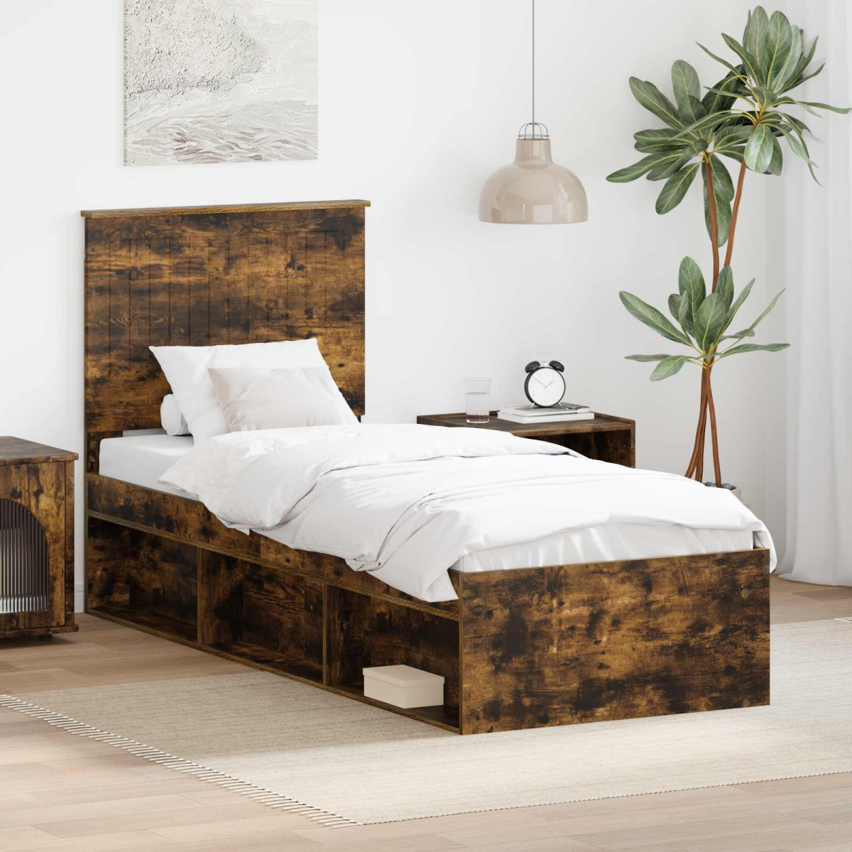 vidaXL Bed Frame with Headboard White 200 x 200 cm Solid Pine Wood - from vidaXL