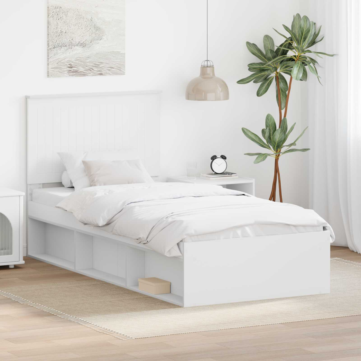 vidaXL Bed Frame with Headboard White 200 x 200 cm Solid Pine Wood - from vidaXL
