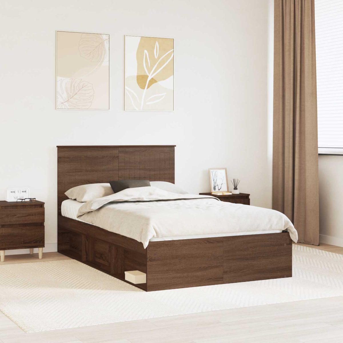 vidaXL Bed Frame with Headboard White 200 x 200 cm Solid Pine Wood - from vidaXL