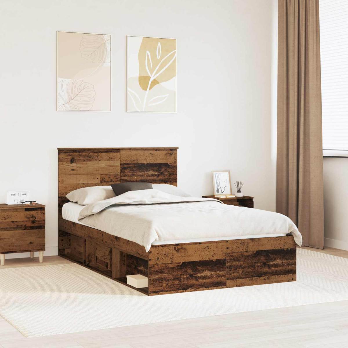 vidaXL Bed Frame with Headboard White 200 x 200 cm Solid Pine Wood - from vidaXL