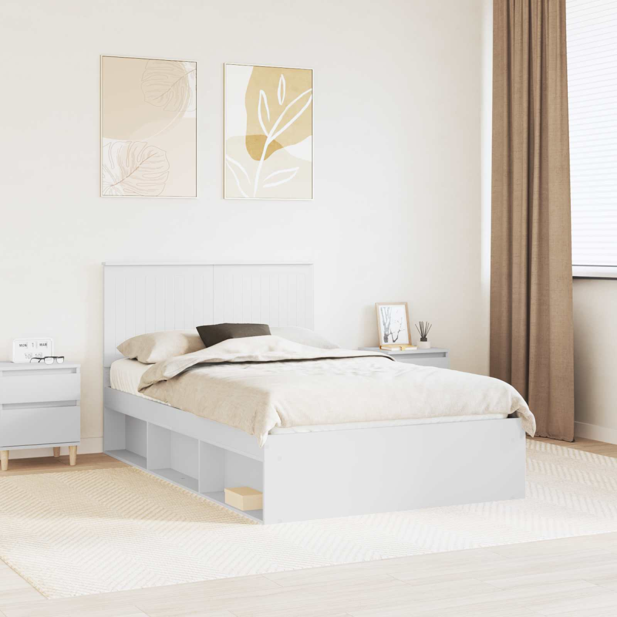vidaXL Bed Frame with Headboard White 200 x 200 cm Solid Pine Wood - from vidaXL