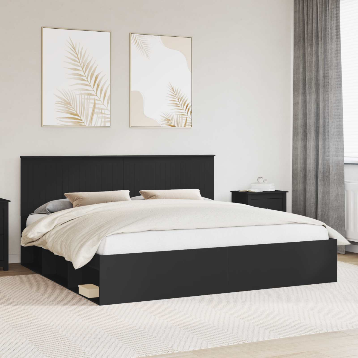 vidaXL Bed Frame with Headboard White 200 x 200 cm Solid Pine Wood - from vidaXL