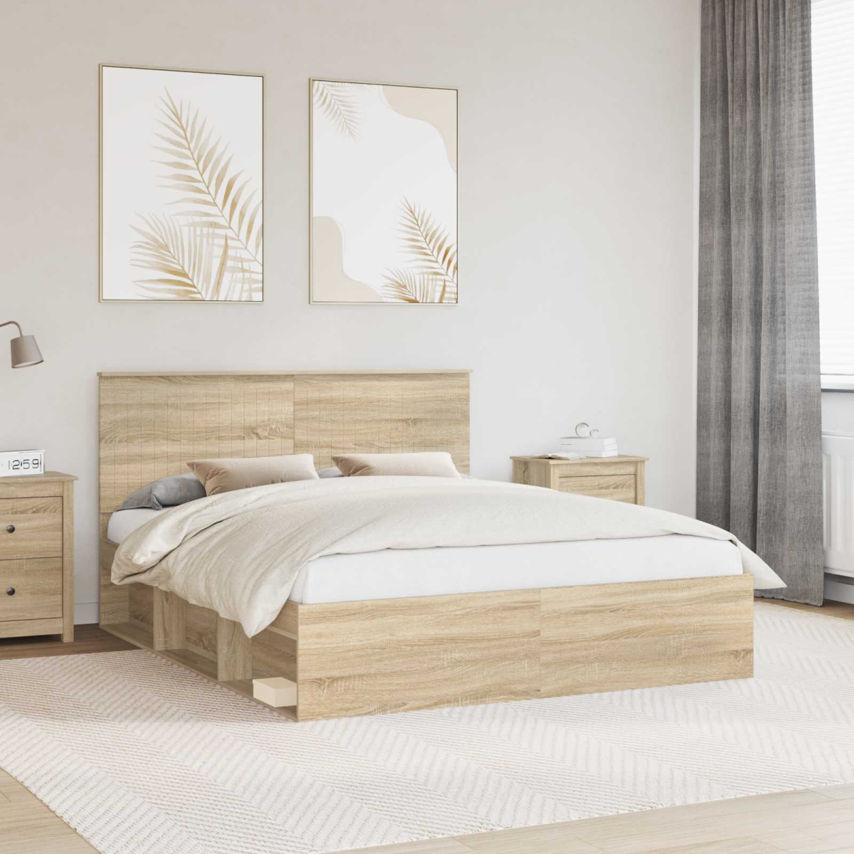 vidaXL Bed Frame with Headboard White 200 x 200 cm Solid Pine Wood - from vidaXL
