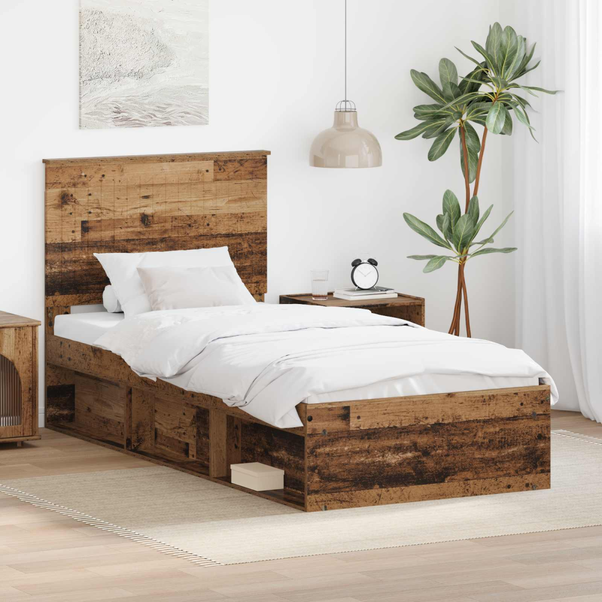 vidaXL Bed Frame with Headboard White 200 x 200 cm Solid Pine Wood - from vidaXL