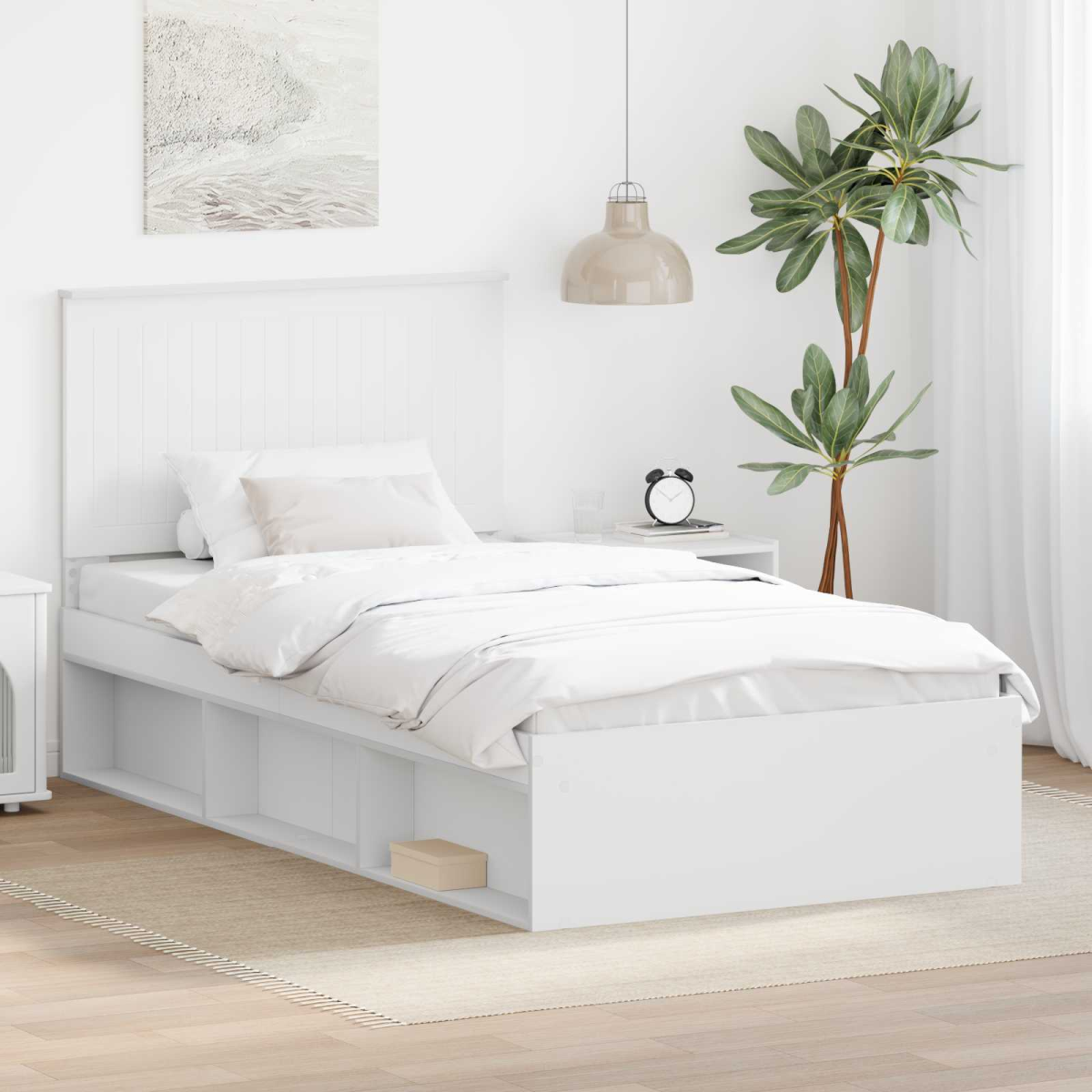 vidaXL Bed Frame with Headboard White 200 x 200 cm Solid Pine Wood - from vidaXL