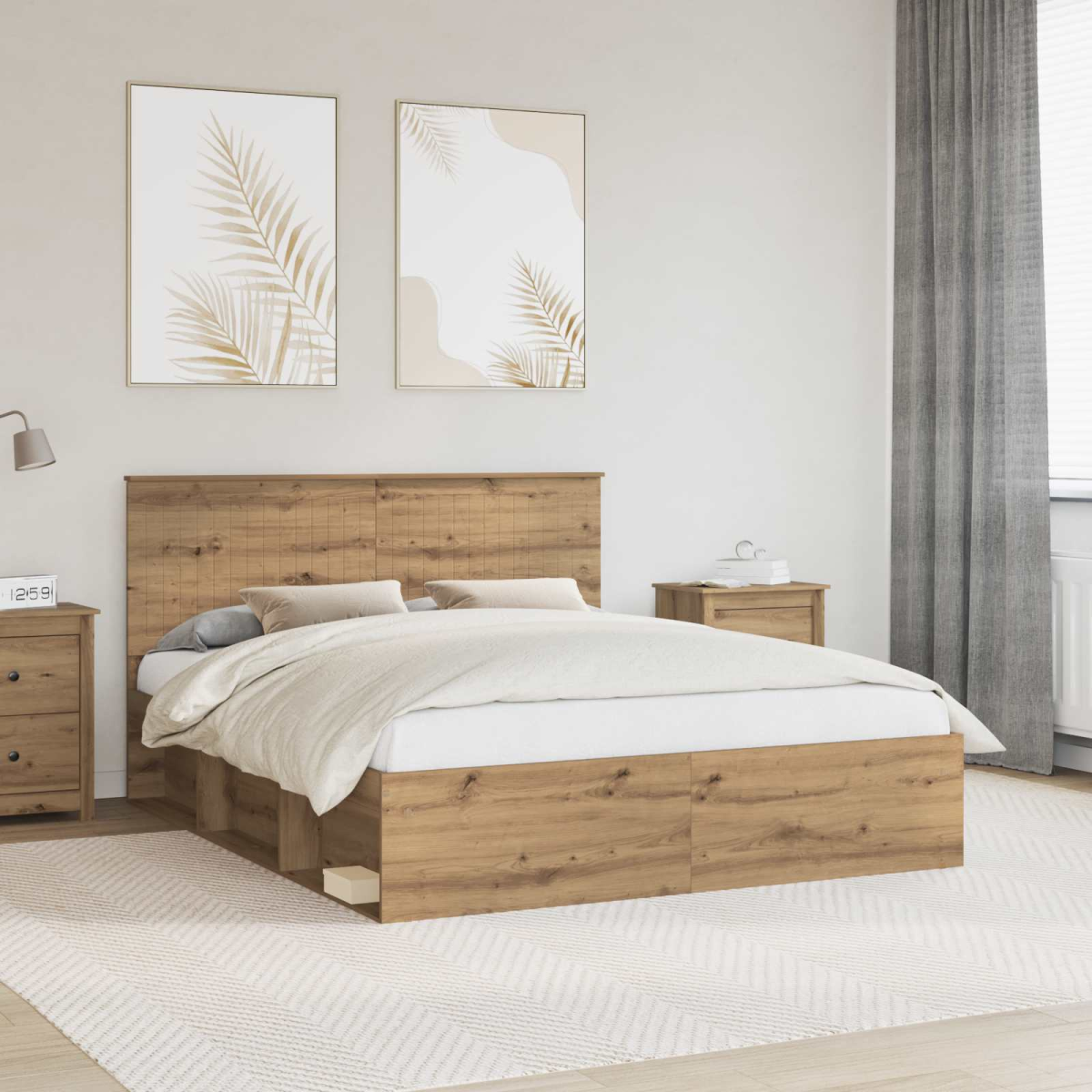 vidaXL Bed Frame with Headboard White 200 x 200 cm Solid Pine Wood - from vidaXL